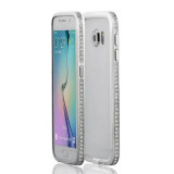 Bumper metal argintiu cristale Samsung Galaxy S6 si folie ecran inclusa, Transparent