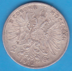 (3) MONEDA DIN ARGINT AUSTRIA - 2 CORONA 1912, FRANZ JOSEPH foto