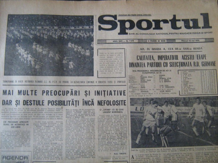 Ziarul Sportul (16 mai 1973), etapa a 24-a