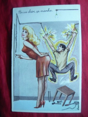 Ilustrata comica- Barbatul Electric , piesa autor , semnata foto