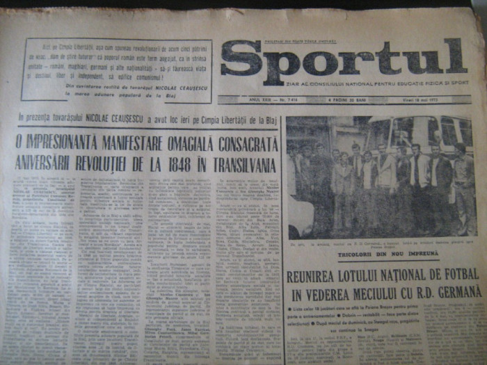 Ziarul Sportul(18 mai 1973),reunirea lotului national de fotbal pt meciul cu RDG