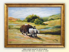 Car cu boi (3) - tablou ulei pe panza, inramat - 57x40cm, reproducere Grigorescu foto