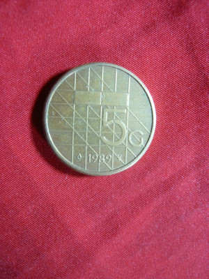 Moneda 5 Guldeni 1989 Olanda Regina Beatrix , bronz , cal.f.buna foto