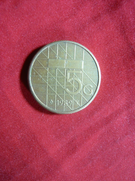 Moneda 5 Guldeni 1989 Olanda Regina Beatrix , bronz , cal.f.buna