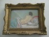 Nud intins pe canapea, pastel 1927 , tablou mic vechi, Peisaje, Ulei, Altul