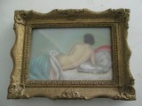 Nud intins pe canapea, pastel 1927 , tablou mic vechi, Peisaje, Ulei, Altul