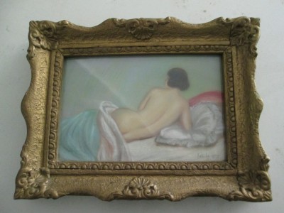 Nud intins pe canapea, pastel 1927 , tablou mic vechi foto