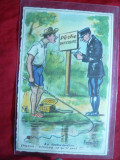 Ilustrata comica Pescar sanctionat cu amenda ,piesa de autor ,semnata, 1933