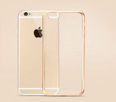 Husa SLIM Hoco, iPhone 6 / 6s, gel TPU, transparenta cu rama GOLD (nu piele) foto