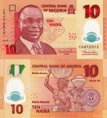 NIGERIA 10 naira 2010 polymer UNC!!! foto