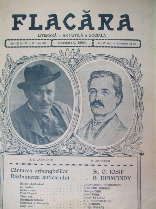 Flacara 28 iunie 1914 Caragiale Ionescu I. G. Duca G. Diamandi