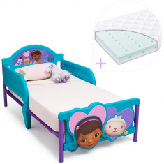 Set pat cu cadru metalic Disney Doctorita Plusica 3D si saltea pentru patut Dreamily - 140 x 70 x 10 cm foto