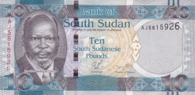 Bancnota Sudanul de Sud 10 Pounds (2011) - P7 UNC foto
