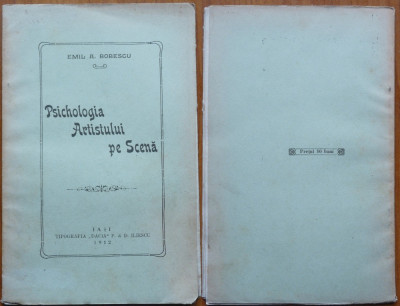 Emil A. Bobescu , Psihologia artistului pe scena , Iasi , 1912 foto