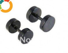 Cercei baieti barbati BARBELL - 08 mm METALIC NEGRU - pereche foto