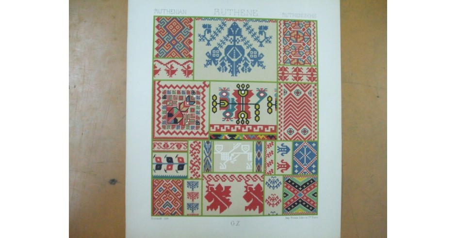 Ruteni Rusia Ucraina Carpati modele cusaturi covor cromolitografie
