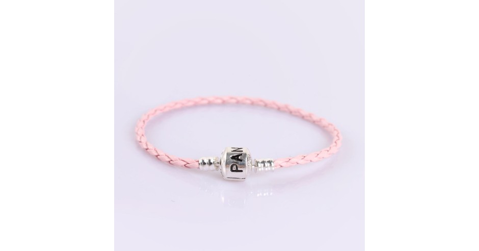 Bratara PANDORA 20 CM piele roz inchizatoare placata cu argint 925+2 ...