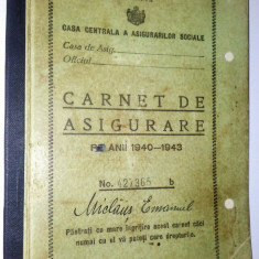 Carnet de asigurare pe anii 1940 - 1943