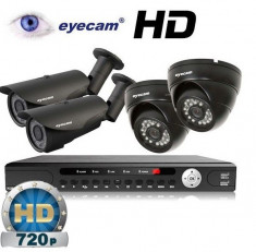 Kit supraveghere AHD cu 4 camere 1MP si DVR Eyecam EC-AHD-KIT16 foto