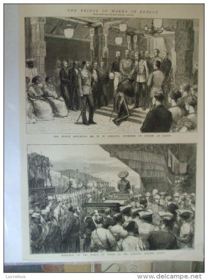 Grafica 1876 The Graphic print Wales Ceylon gara Kandy guvernator Gregory foto