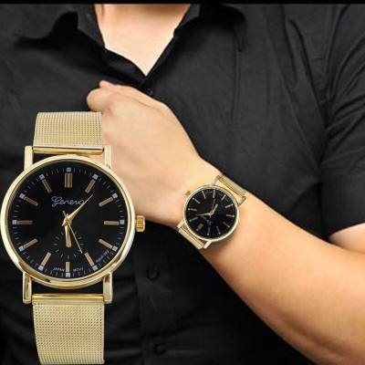 Ceas unisex tip GENEVA clasic bratara metalica aurie +cutie simpla cadou foto