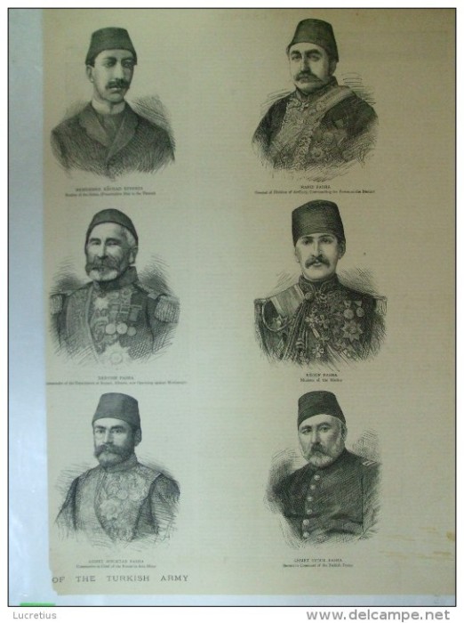Grafica 1877 The Graphic ofiteri turci Dunare Muntenegru Albania Asia marina