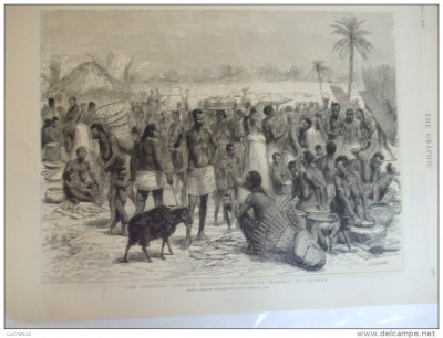 Grafica 1876 The Graphic Africa Centrala expeditie Soko targ Zambia Kawele foto