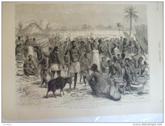 Grafica 1876 The Graphic Africa Centrala expeditie Soko targ Zambia Kawele