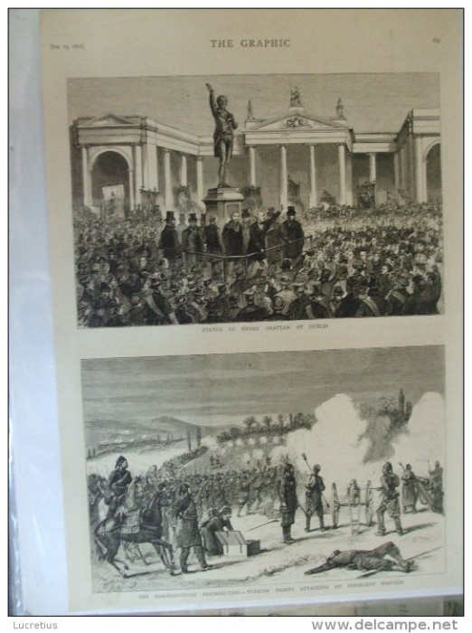 Grafica 1876 The Graphic trupe turcesti insurectie Hertegovina Dublin statuie