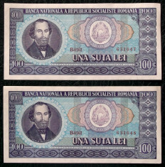 ROMANIA lot 2 x 100 LEI 1966 serii consecutive UNC ** foto