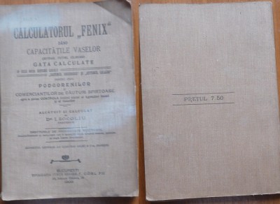 Calculatorul Fenix dand capacitatile vaselor gata calculate ptr. podgoreni ,1908 foto