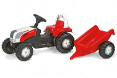 Tractor Cu Pedale Si Remorca Rolly Toys 012510 Alb Rosu foto