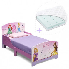 Set Pat Cu Cadru Din Lemn Disney Princess Friendship Si Saltea Pentru Patut Dreamily - 140 X 70 X 10 Cm foto