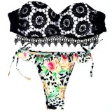 Costum de baie cu push up si dantela neagra- slip brazilian