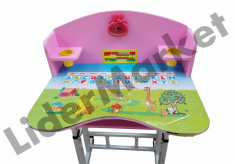 Birou pentru copii reglabil pe inaltime cu scaunel roz 71x 49 x 95 cm foto