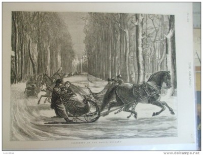 Grafica 5 februarie 1876 The Graphic sanie cai derdelus iarna Haga Olanda foto