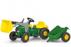 Tractor Cu Pedale Si Remorca Copii Rolly Toys 023110 Verde foto