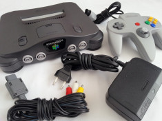 Consola jocuri TV Nintendo 64 + accesorii originale maneta alimentator cablu N64 foto