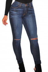 CL553-444 Jeans Skinny cu talie inalta si rupturi decorative la genunchi foto