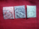 Set 3 Timbre Serie uzuala 1882 Elvetia ,cifra , stampilate, Stampilat