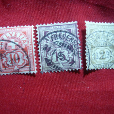 Set 3 Timbre Serie uzuala 1882 Elvetia ,cifra , stampilate