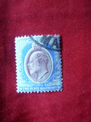 Timbru 2 1/2 p. albastru + brun Malta Colonie Britanica 1903 Eduard VII,stamp. foto