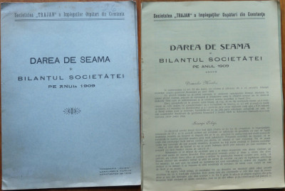 Darea de seama a Societatatii Trajan a Impiegatilor Ospatari din Constanta ,1909 foto