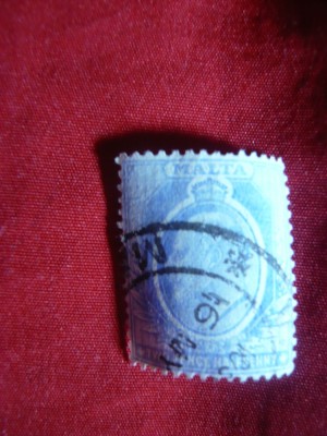 Timbru 2 1/2 p. albastru Malta Colonie Britanica 1911 Eduard VII,stamp. foto
