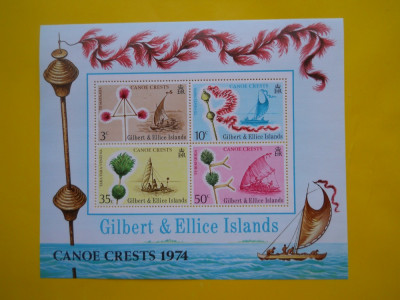 HOPCT GILBERT /ELLICE ISLANDS - AMBARCATIUNI VELE BLOC 4 VALORI 1974 MNH 211 B foto