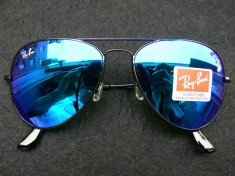 OCHELARI DE SOARE RAY BAN AVIATOR 3025 LENTILA STICLA MIRROR BLUE-RAMA NEAGRA !! foto