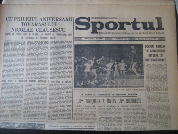 Ziarul Sportul - 28 ianuarie 1973 /meci de verificare Poiana Cimpina-Rapid 0-2