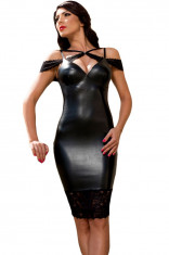 F458-1 Rochie sexy tip bodycon, din imitatie piele si dantela foto