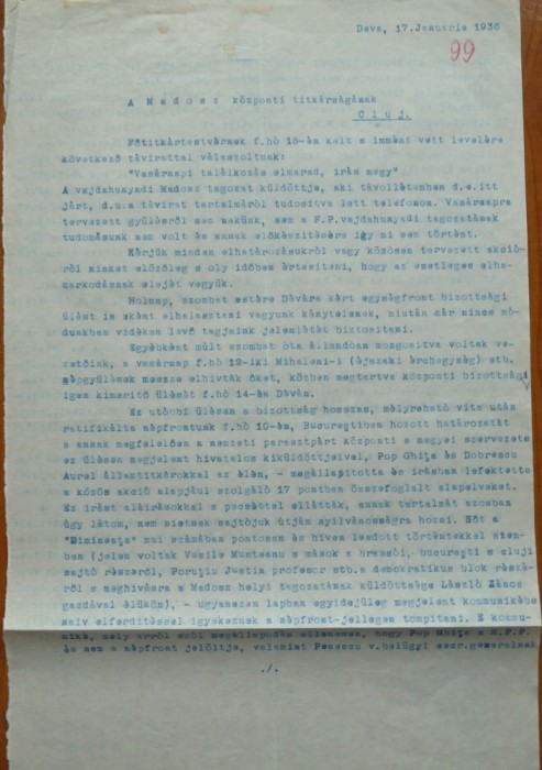 2 documente ale Madosz , organizatiile din Cluj si Deva , 1936