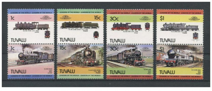 TUVALU 1984 -TRENURI, LOCOMOTIVE - 2 SERII COMPLETE, NESTAMPILATE